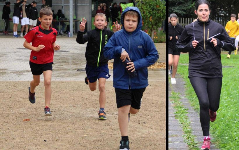 Collage aus zwei Bildern: jugendliche Läufer und eine Lehrerin