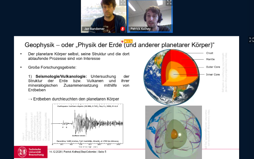Ein Screenshot zeigt die Videokonferenz mit dem Braunschweiger Planetologen Patrick Kolhey.